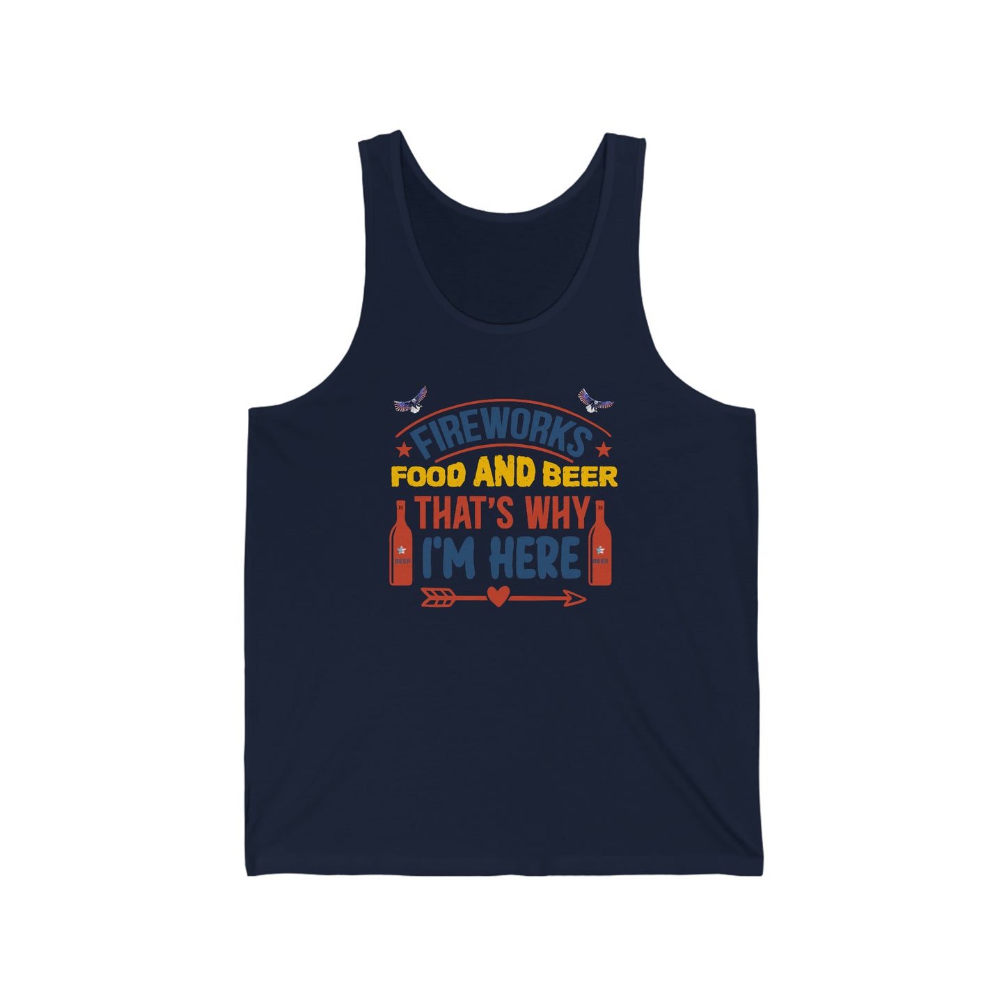 Summer USA Patriotic Holiday Fireworks Food Beer Good Times Unisex Jersey Tank in 5 colors