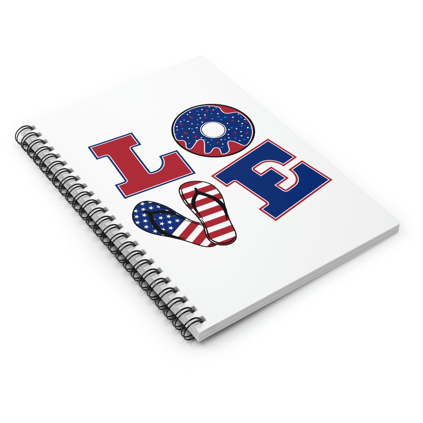 LOVE - Red White Blue Pattern Letters On A Field Of White Patriotic - Spiral Notebook - Ruled Line