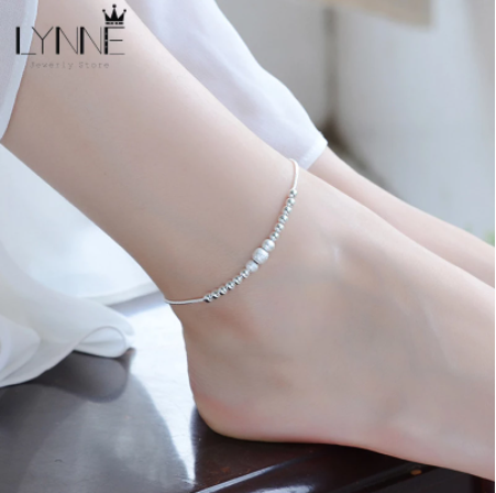 Sterling Silver 925 Round Ball Beaded Anklet with Frosted Beads Charm Anklets Bracelets For Women