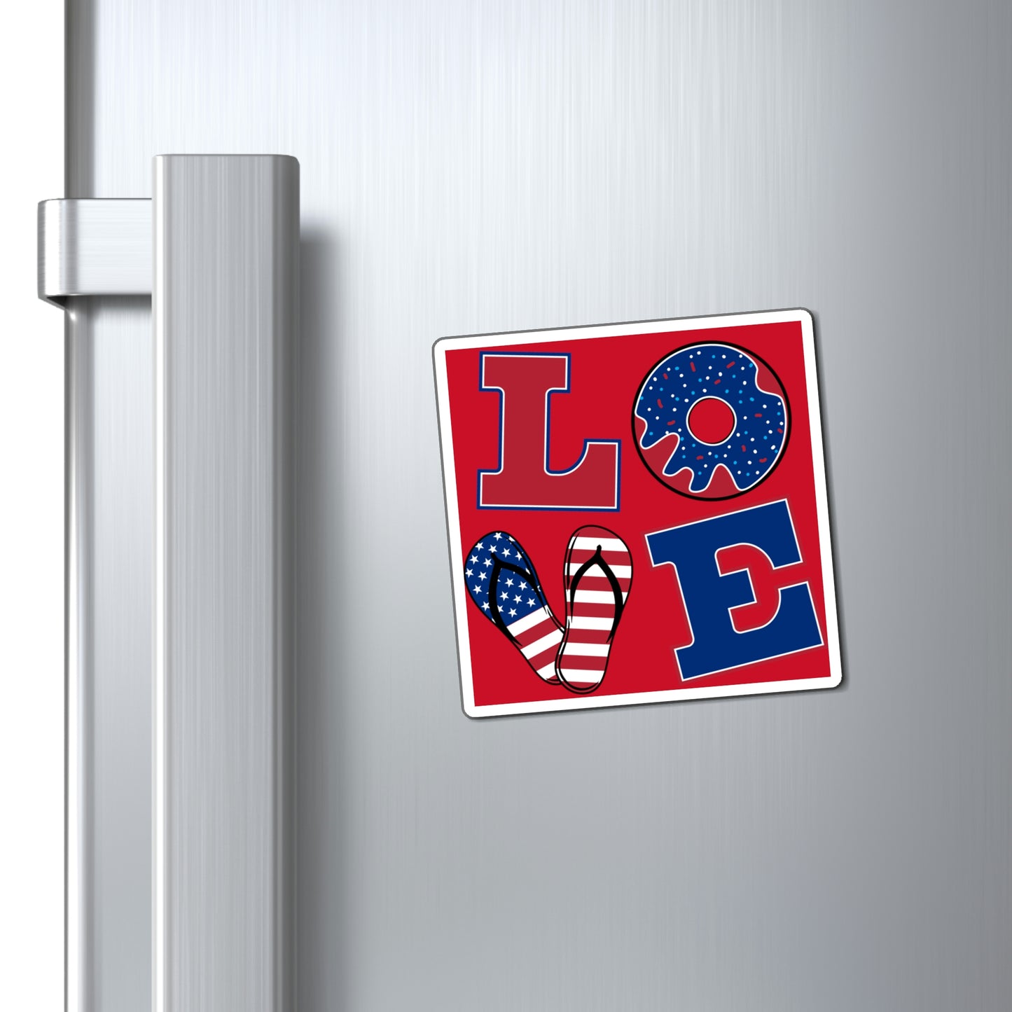 Red - LOVE spelled in red, white and blue patterns on the letters patriotic - Magnets