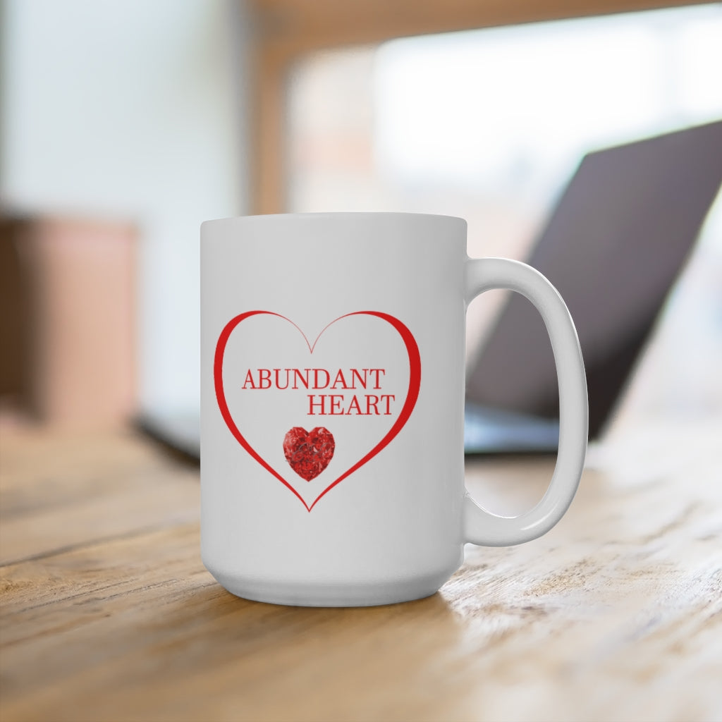"Abundant Heart" w Faceted Crystal Heart Graphic EE Designs ~ Ceramic Mug 15oz