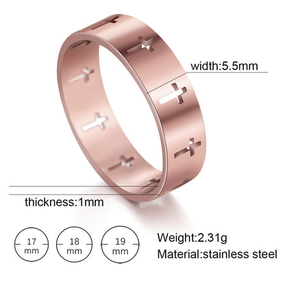 Laser Cut Stainless Steel Cross Couple Rings in Silver, Gold, Rose Gold or Black Women Men Ring Fashion Jewelry