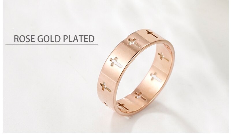 Laser Cut Stainless Steel Cross Couple Rings in Silver, Gold, Rose Gold or Black Women Men Ring Fashion Jewelry