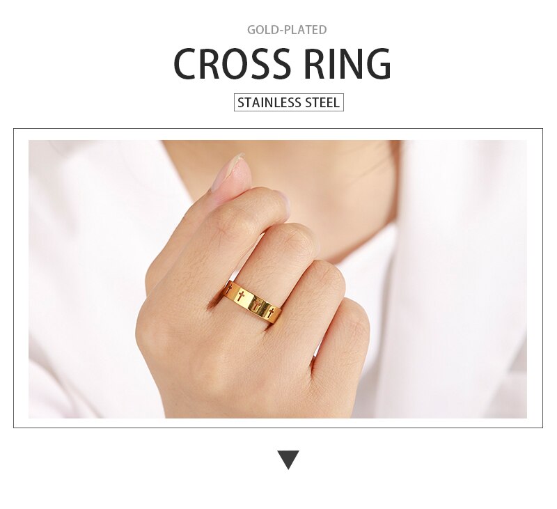 Laser Cut Stainless Steel Cross Couple Rings in Silver, Gold, Rose Gold or Black Women Men Ring Fashion Jewelry