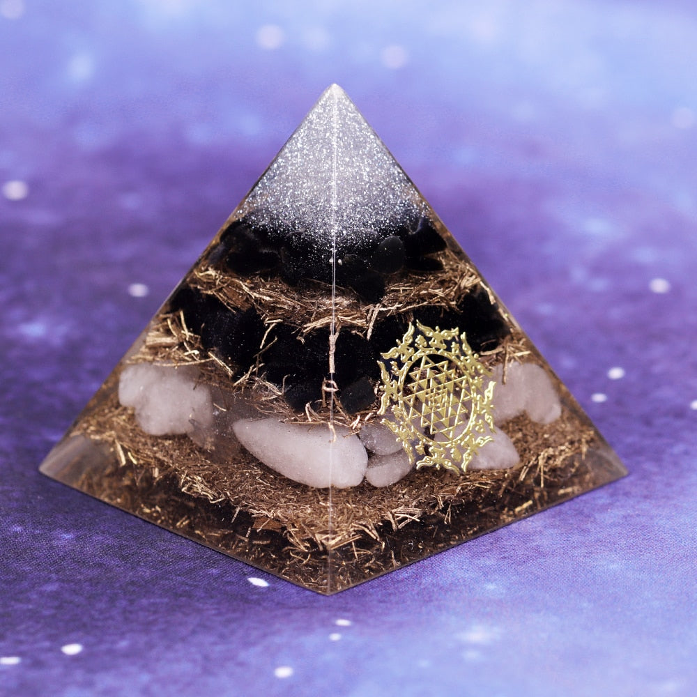 Powerful Orgonite Pyramid Obsidian Copper Shavings Orgone Pyramid With White Crystal Reiki Healing Meditation Pyramids.