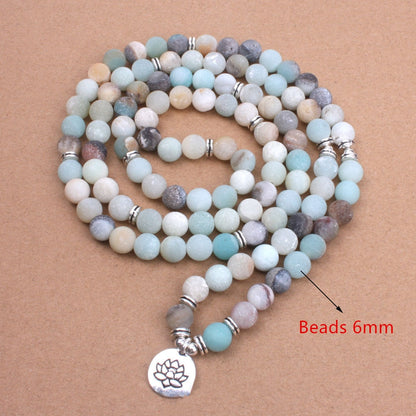Womens Matte Frosted Amazonite Beads Necklace or Bracelet with Charms 108 Mala Necklace Jewelry Gifts