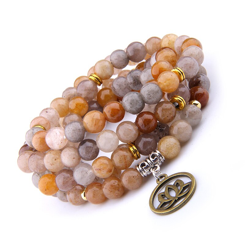 Wrap Bracelet Natural Stone Bracelet / 108 Mala Beads Necklace with Lotus Charm -  Jewelry, Gift