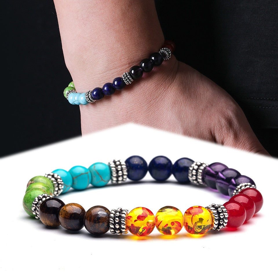 Natural Stone Beads 7 Chakra Bracelets - Women Men Yoga Buddha Prayer (Ships from USA)