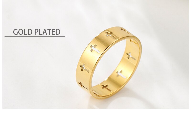 Laser Cut Stainless Steel Cross Couple Rings in Silver, Gold, Rose Gold or Black Women Men Ring Fashion Jewelry