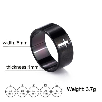 Laser Cut Stainless Steel Cross Couple Rings in Silver, Gold, Rose Gold or Black Women Men Ring Fashion Jewelry