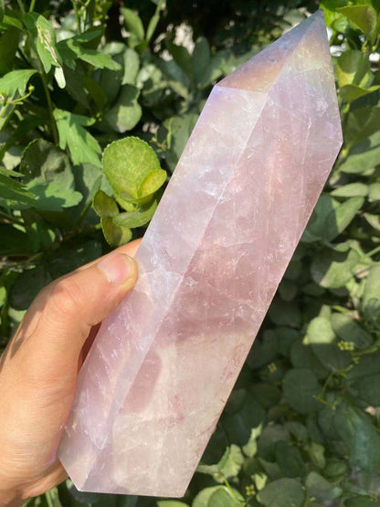 Natural Pink Rose Quartz Crystal Point Wand: Aura, Love, Emotion, Transformation
