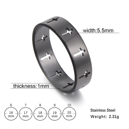 Laser Cut Stainless Steel Cross Couple Rings in Silver, Gold, Rose Gold or Black Women Men Ring Fashion Jewelry