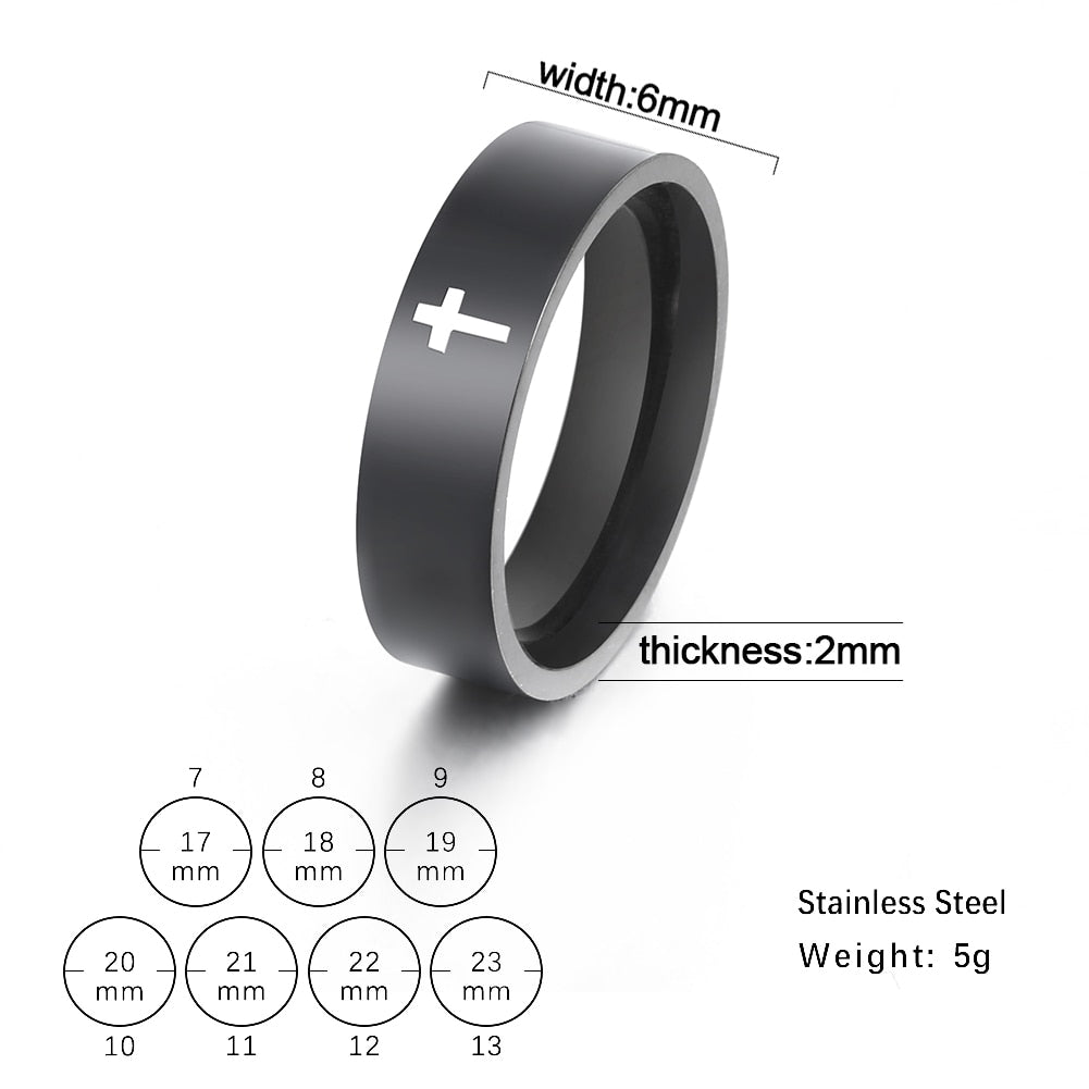 Laser Cut Stainless Steel Cross Couple Rings in Silver, Gold, Rose Gold or Black Women Men Ring Fashion Jewelry