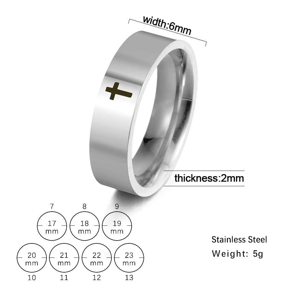 Laser Cut Stainless Steel Cross Couple Rings in Silver, Gold, Rose Gold or Black Women Men Ring Fashion Jewelry