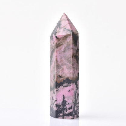 Natural Quartz Point Rhodonite Healing Obelisk Pink and Black Stone Wand Rhodochrosite (1Pc)