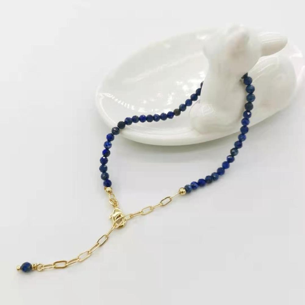 Delicate Faceted Lapis Lazuli Bracelet 14K Gold Filled Chain