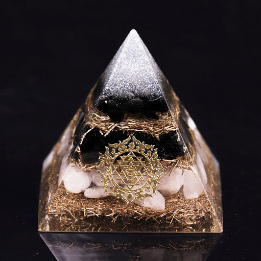 Powerful Orgonite Pyramid Obsidian Copper Shavings Orgone Pyramid With White Crystal Reiki Healing Meditation Pyramids.