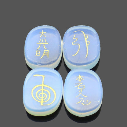 four reiki symbol engraved stones chokurei seihiki honshazeshonen daikomyo  (power, emotion, distance, higher level or master) opal