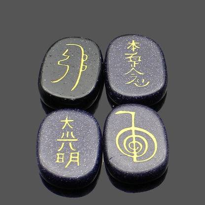four reiki symbol engraved stones chokurei seihiki honshazeshonen daikomyo  (power, emotion, distance, higher level or master) blue sand stone