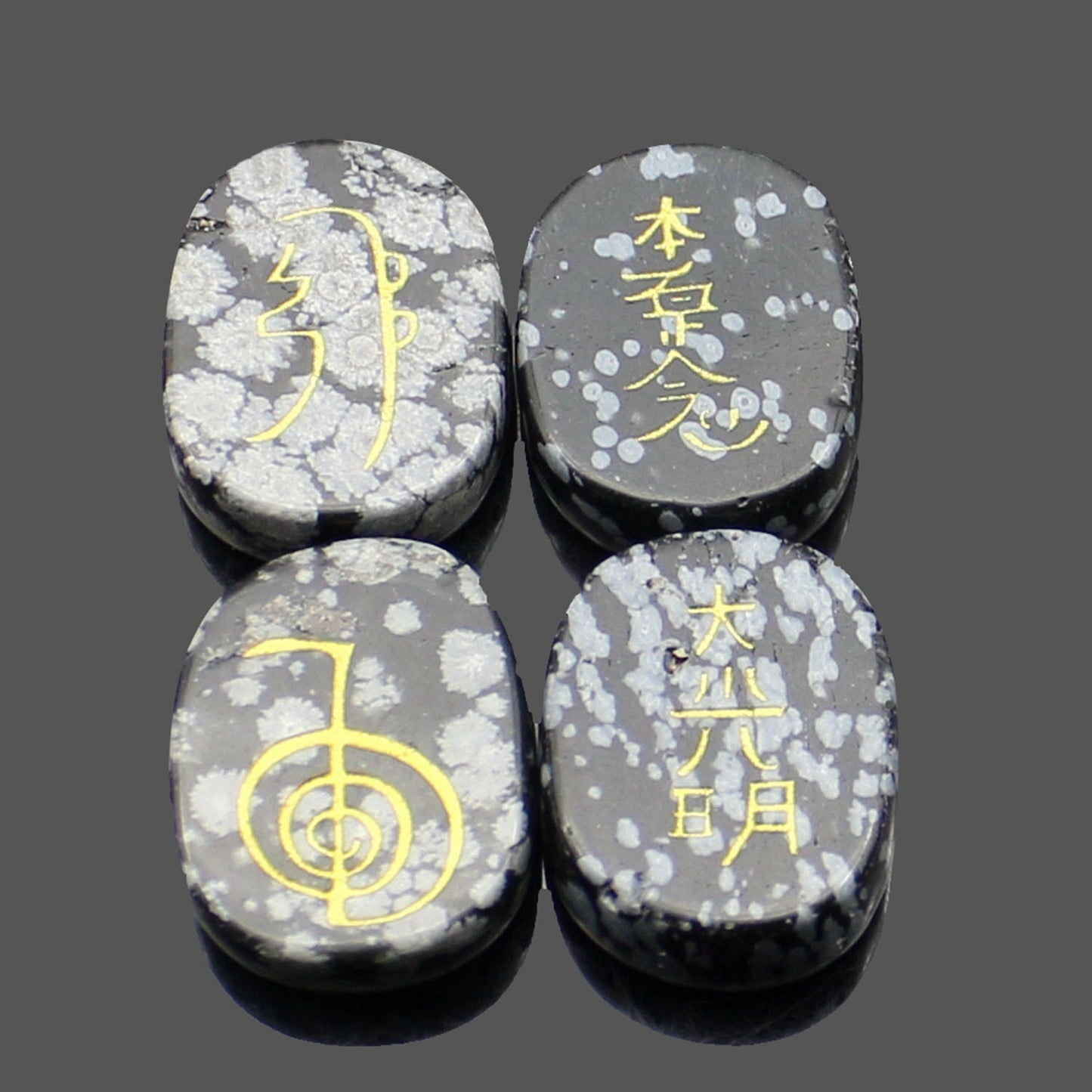 four reiki symbol engraved stones chokurei seihiki honshazeshonen daikomyo  (power, emotion, distance, higher level or master) alabaster