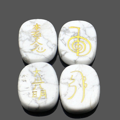 four reiki symbol engraved stones chokurei seihiki honshazeshonen daikomyo  (power, emotion, distance, higher level or master) white turquoise