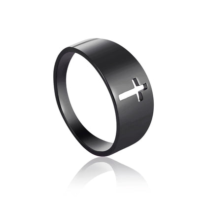 Laser Cut Stainless Steel Cross Couple Rings in Silver, Gold, Rose Gold or Black Women Men Ring Fashion Jewelry