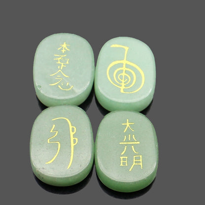 four reiki symbol engraved stones chokurei seihiki honshazeshonen daikomyo  (power, emotion, distance, higher level or master) green tanglin