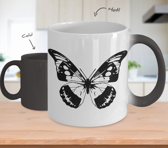 Butterfly on Black and White 11oz Color Changing Mug