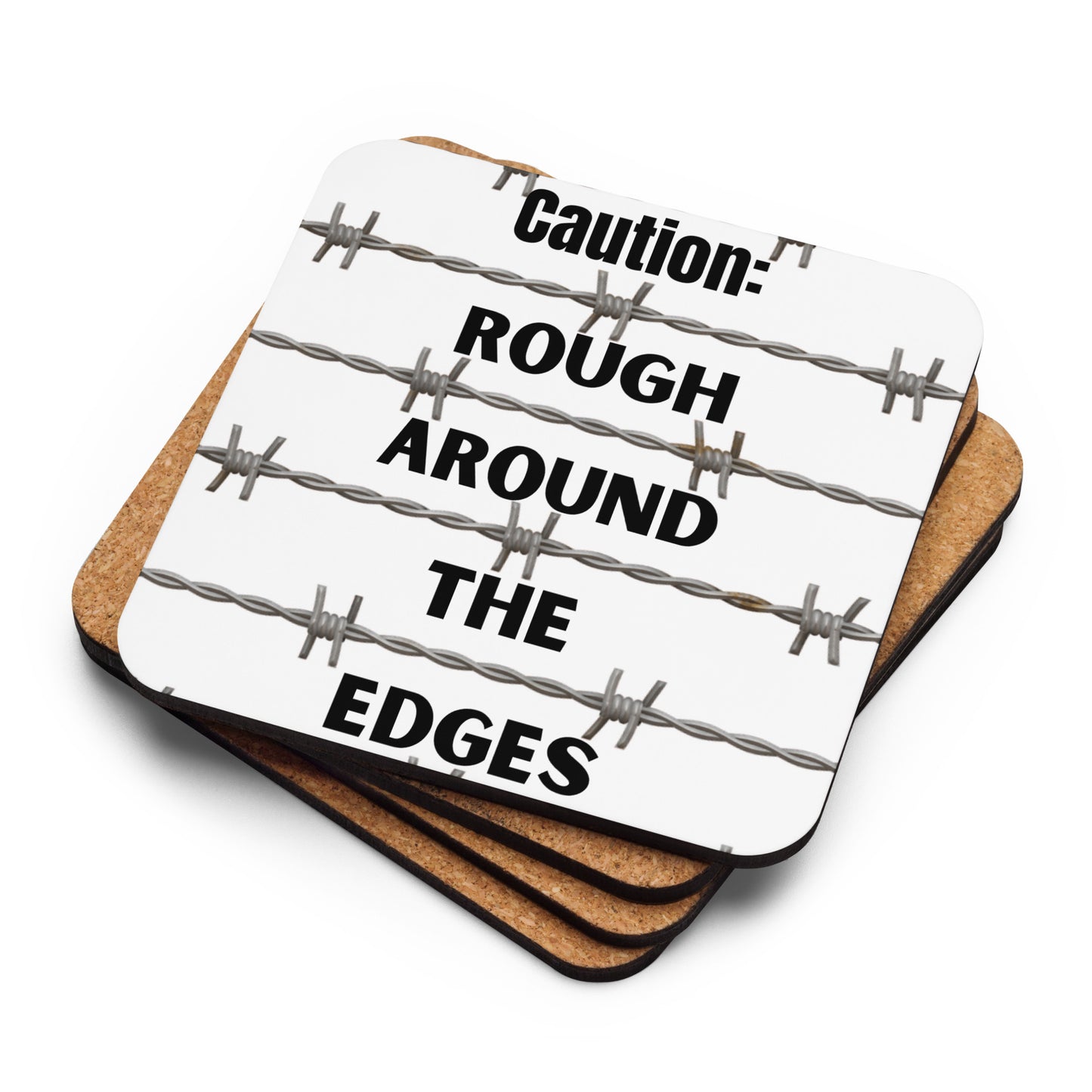 Caution: Rough Edges on Barbed Wire Fencing MII Designs Cork-back coaster