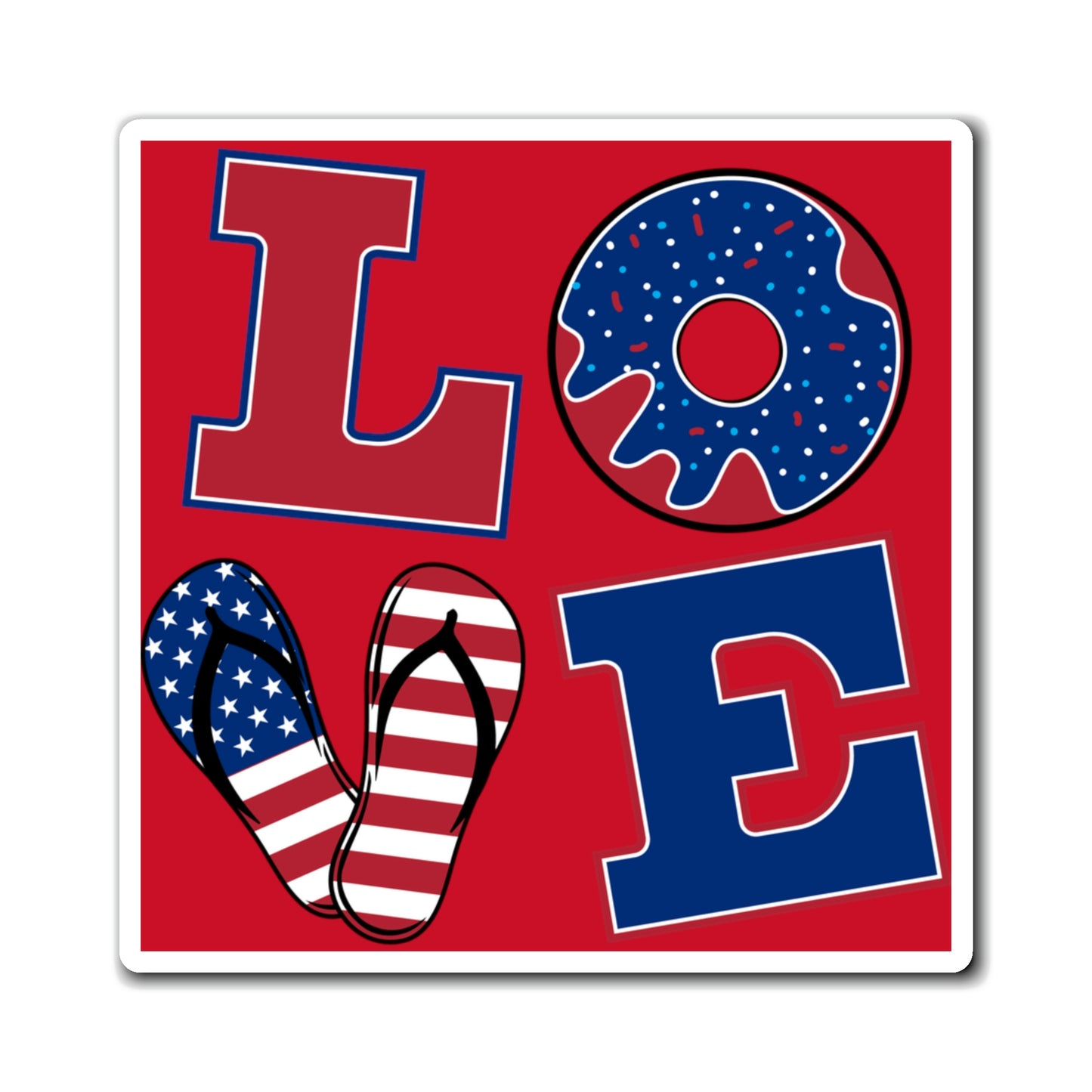 Red - LOVE spelled in red, white and blue patterns on the letters patriotic - Magnets