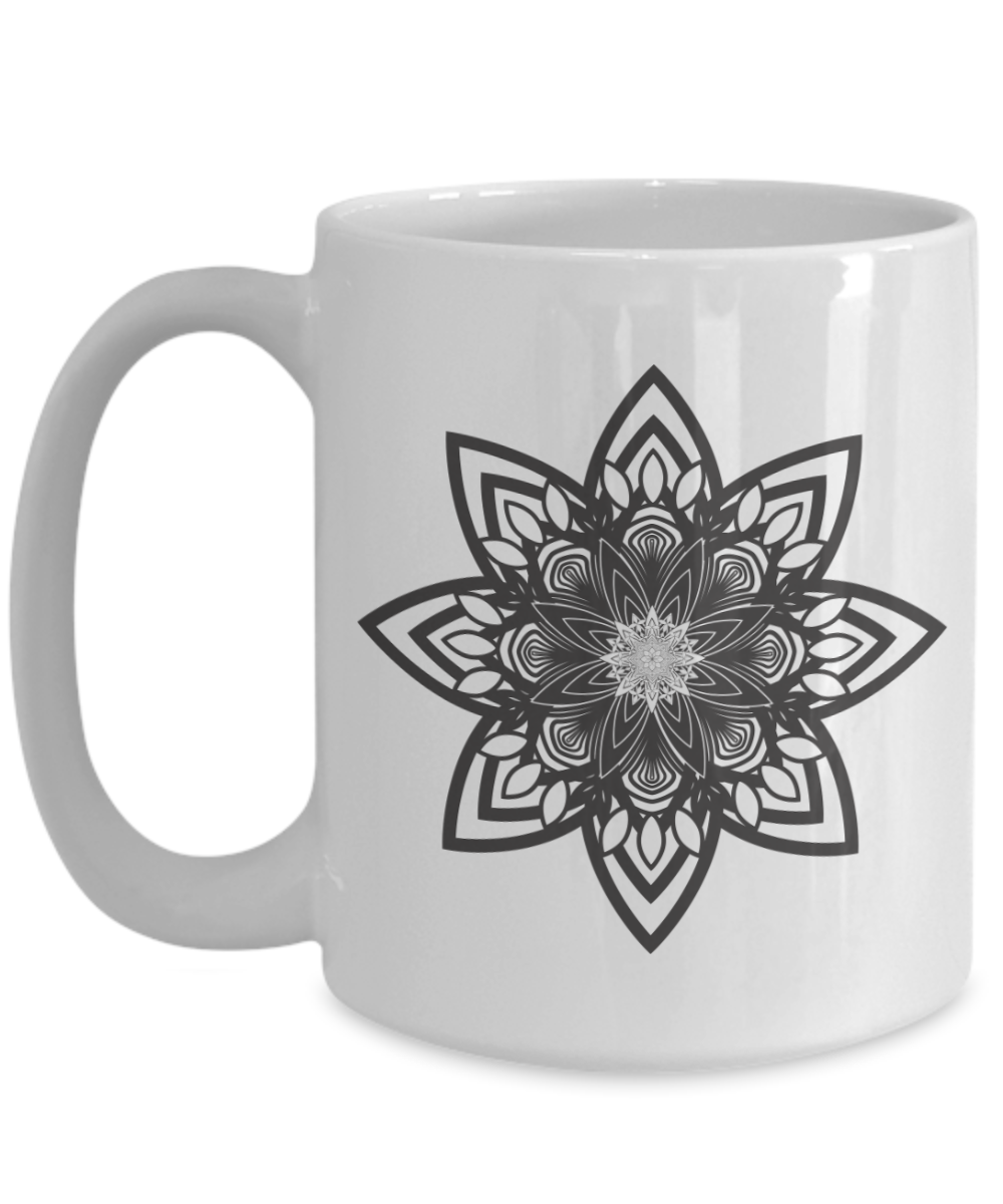 Inspiring Black and White Mandala on White 15oz Mug Cup