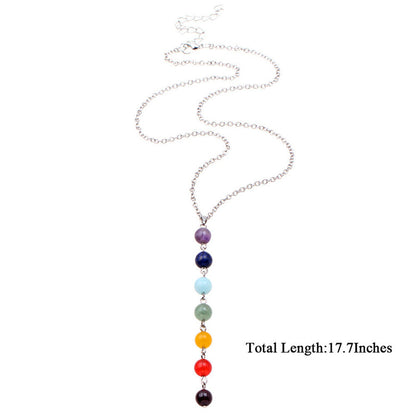 Multicolor 7 Chakra Healing Balance Gem Stone Beads Pendant Necklace - Reiki Spiritual Yoga Healing Balancing Jewelry