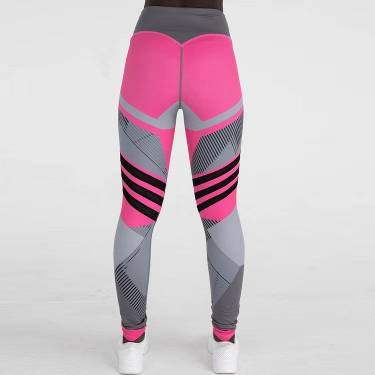 Women's Quick Dry Sport Fitness Leggings - Geometric Printed Yoga and Sports Pants, Slim Tights