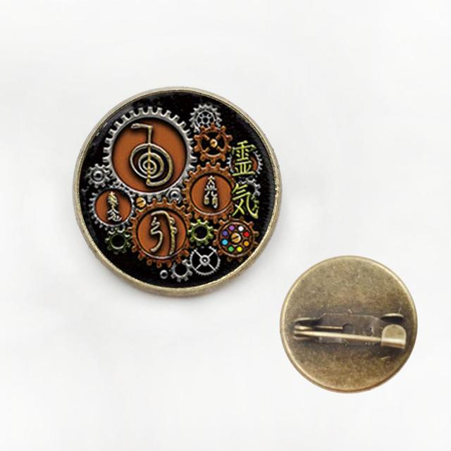 Reiki symbols in Steampunk design Pendant Necklace Glass Photo cabochon necklace